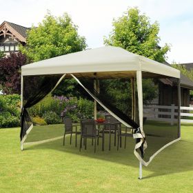 210D Oxford 10' x 10' Pop Up Canopy Tent with Netting (Option: Beige-1280x220x230 mm)