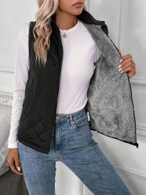 Argyle Pattern Fall & Winter Vest, Casual Zip Up Sleeveless Vest, Women's Clothing (Color: Black, size: XL(12))