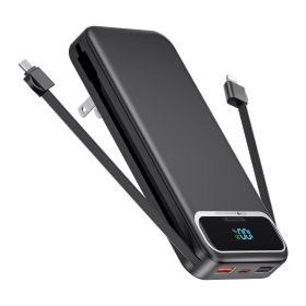 12000mAh Portable Charger Power Bank With Built In Cables (Color: Black)